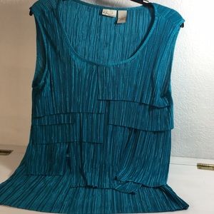 Kim Rogers Womens Top Turquoise Small Pleats Size L